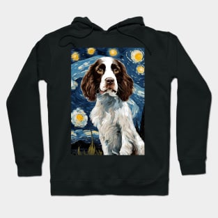 Cute English Springer Spaniel Dog Breed Painting in a Van Gogh Starry Night Art Style Hoodie